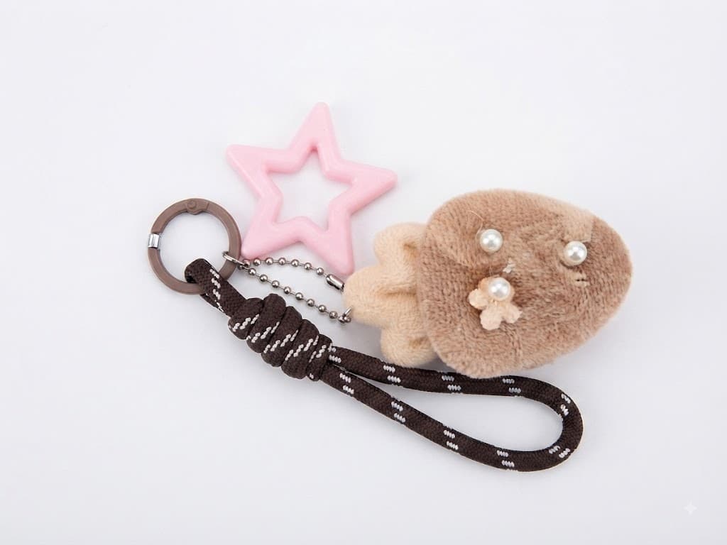 Plush Plushie and Star Keychain – Cute Soft Bag Charm & Keyring