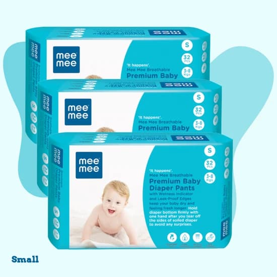 Mee Mee Mee Mee Breathable Premium Baby Diaper Pants with Wetness Indicator & Leak-Proof Edges (Small, 32 Pcs) daily… — image 1 of 9