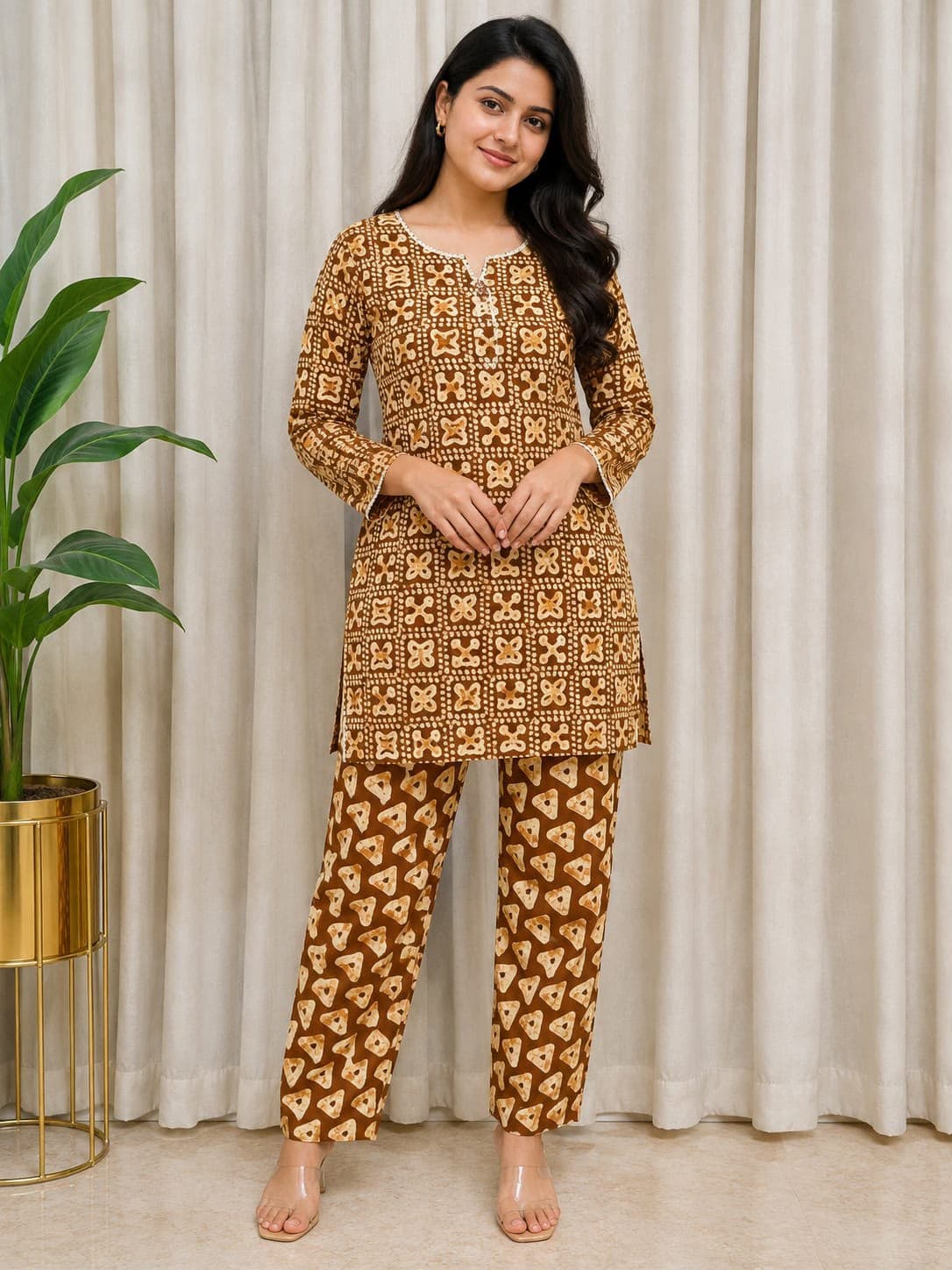 Brown and Cream Kurtha – Elegant Ethnic Wear for Women
