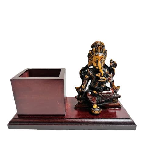 Pen Holder with Ganesh Statue | Decorative Desk Organizer for Home & Office