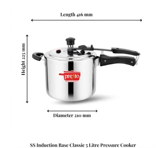 Presto Presto Stainless Steel Induction Base Classic Pressure Cooker 5 Litre | 5L SS Cooker daily essentials & lifestyle