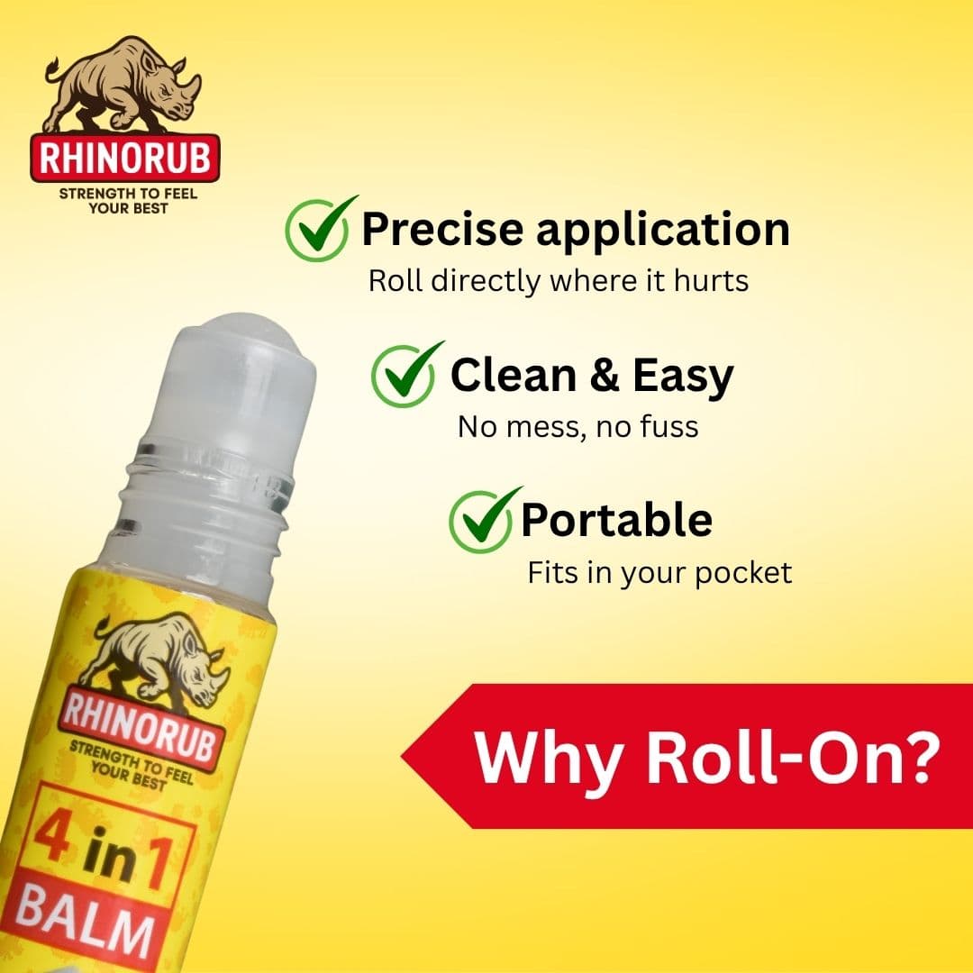 RhinoRub RhinoRub 4 in 1 Roll-On 10ml - Pack of 10 Pain Relief Oil for Muscle Pain, Joint Stiffness, Headache, Cold &β¦ β image 1 of 2