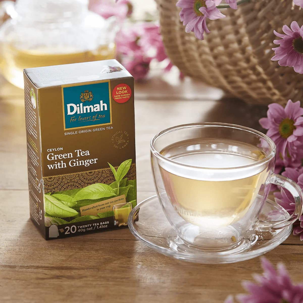Dilmah Ginger Green Tea 20 Tea Bags | Natural Green Tea with Ginger