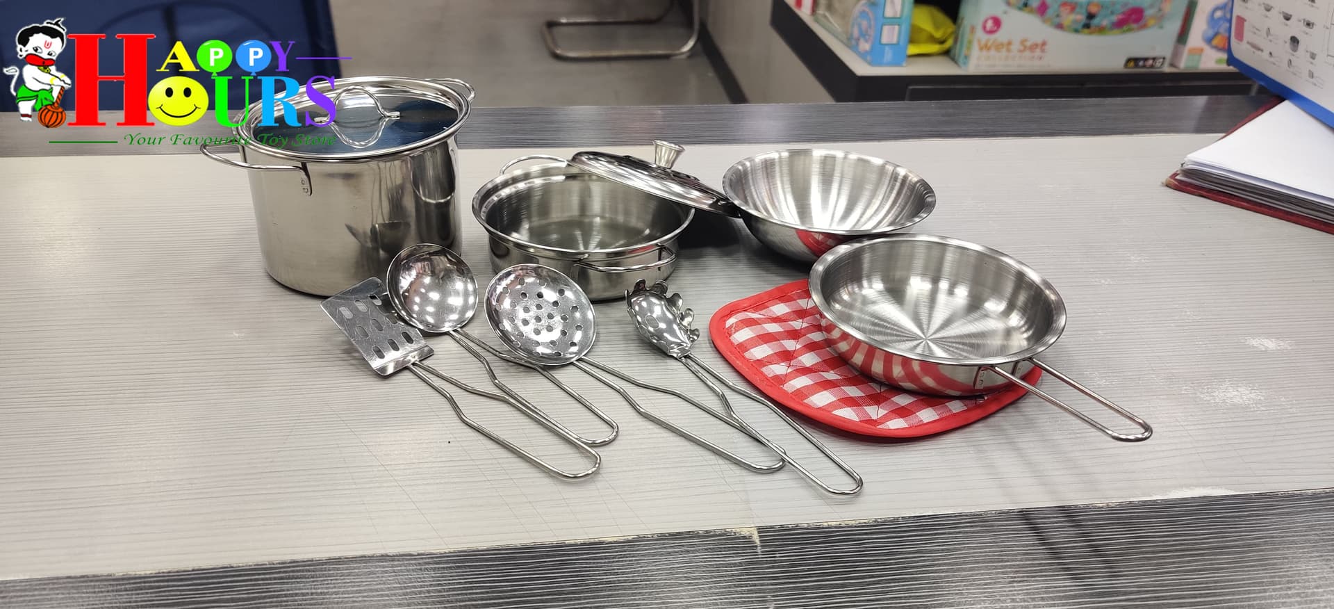 Happy Hours HappyHours Stainless Steel Kitchen Set Kids Pretend Play stationary, toys & sports