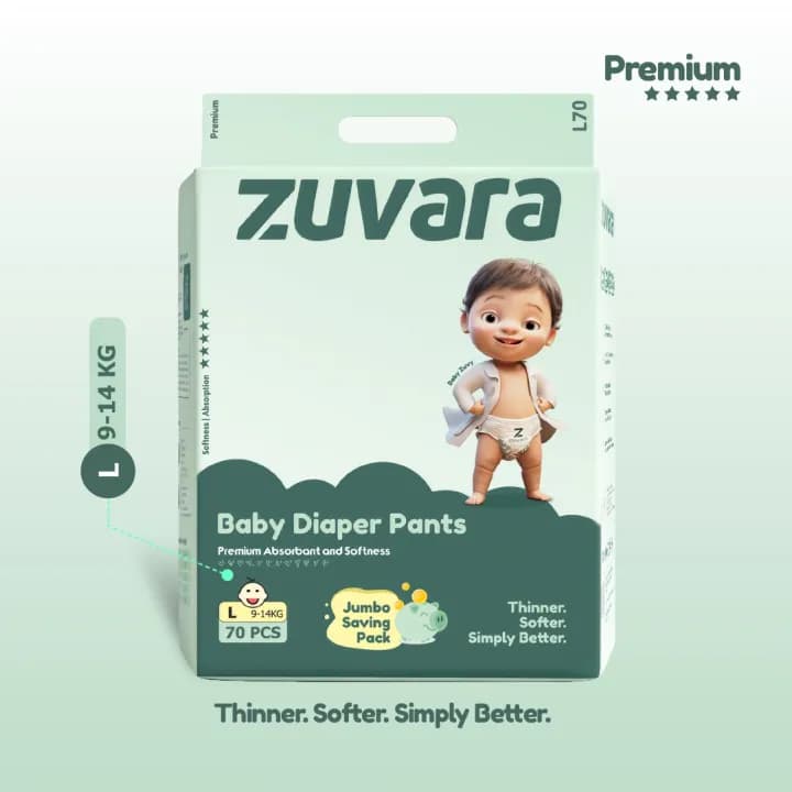 Zuvara Premium Diaper Pants L Size Pack of 70 for Babies