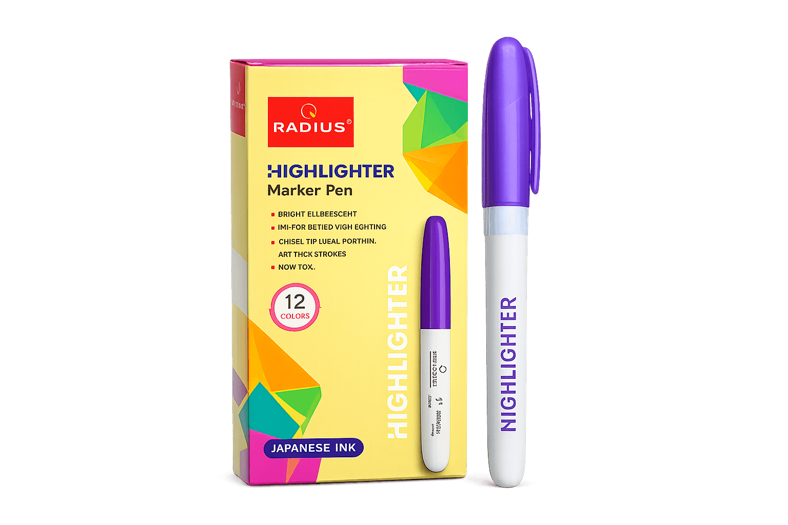 Radius Highlighter Marker Pen Set – 12 Pcs Multicolor Fluorescent Highlighters for School, Office & Study