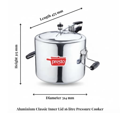 Presto Presto Aluminium Classic Inner Lid Pressure Cooker 16 Litre – Heavy Duty Cooker for Large Families & Commercial…