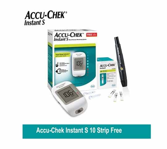 Accu-Chek Instant S Blood Glucose Monitor With Free 10 Test Strips – Diabetes Sugar Testing Kit