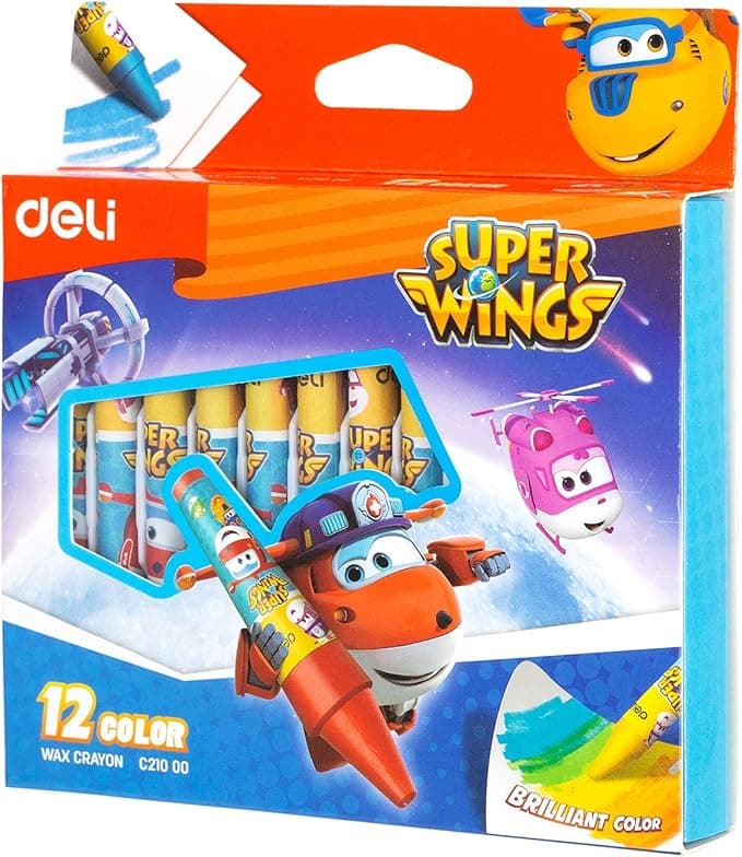 Deli Wax Crayon 12 Colors Superwing EC21000 – Non-Toxic Coloring Crayons for Kids