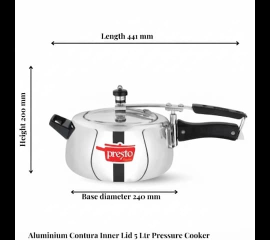 Presto Presto Pressure Cooker Aluminium Contura Inner Lid 5 Litre – Heavy Base, Food Grade Aluminium daily essentials &…