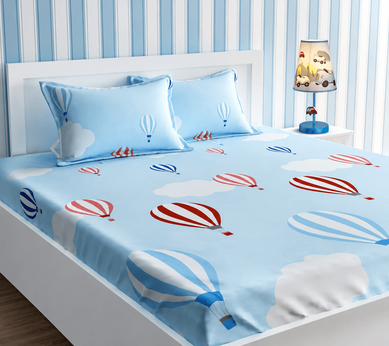 Kids Single Size Bedsheet with 1 Pillow Cover 60x90 Inches Pure Cotton 200 Thread Count – Blue Parachute Design