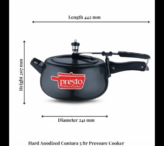 Presto Presto Pressure Cooker Aluminium Hard Anodized Contura Inner Lid 5 Litre | Induction Compatible Pressure Cooker…