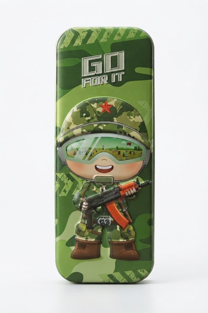 Military Camouflage Soldier Design Metal Pencil Box for Kids