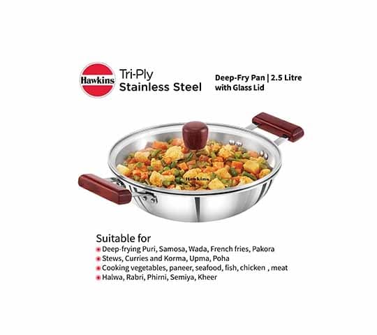 Hawkins Hawkins SSD25G Stainless Steel Deep Fry Pan with Glass Lid | Induction Compatible | 2.5L Kadhai daily essentials &… — image 1 of 4