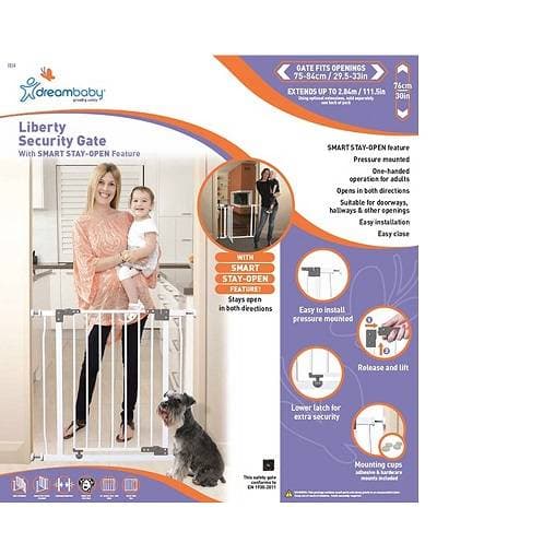 Dreambaby Liberty Open Stay Baby Gate F854 – Auto Close Metal Safety Gate for Doorways & Stairs