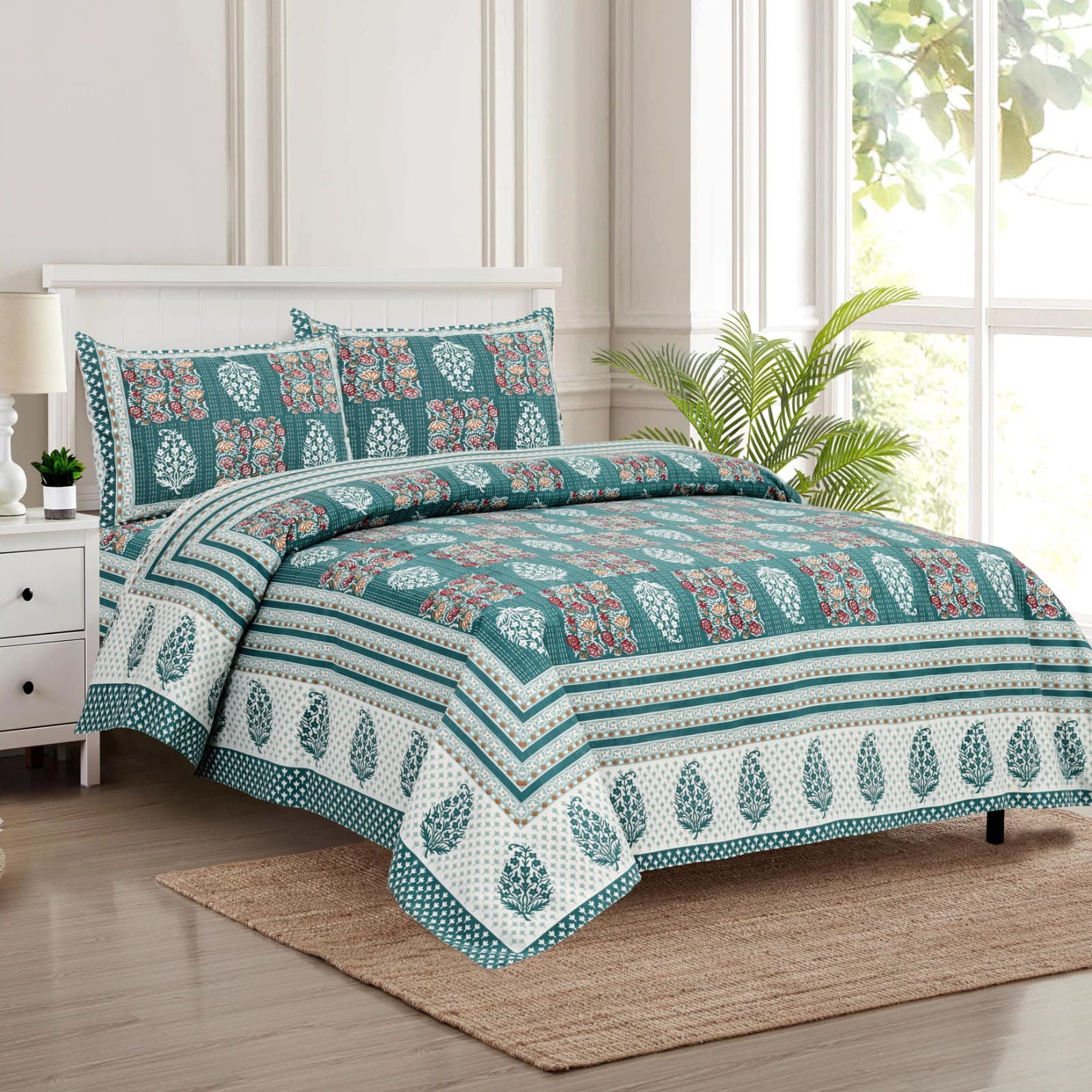 Jaipuri Bedsheet Traditional Sanganeri-Inspired Floral Block Print – 100% Cotton King Size