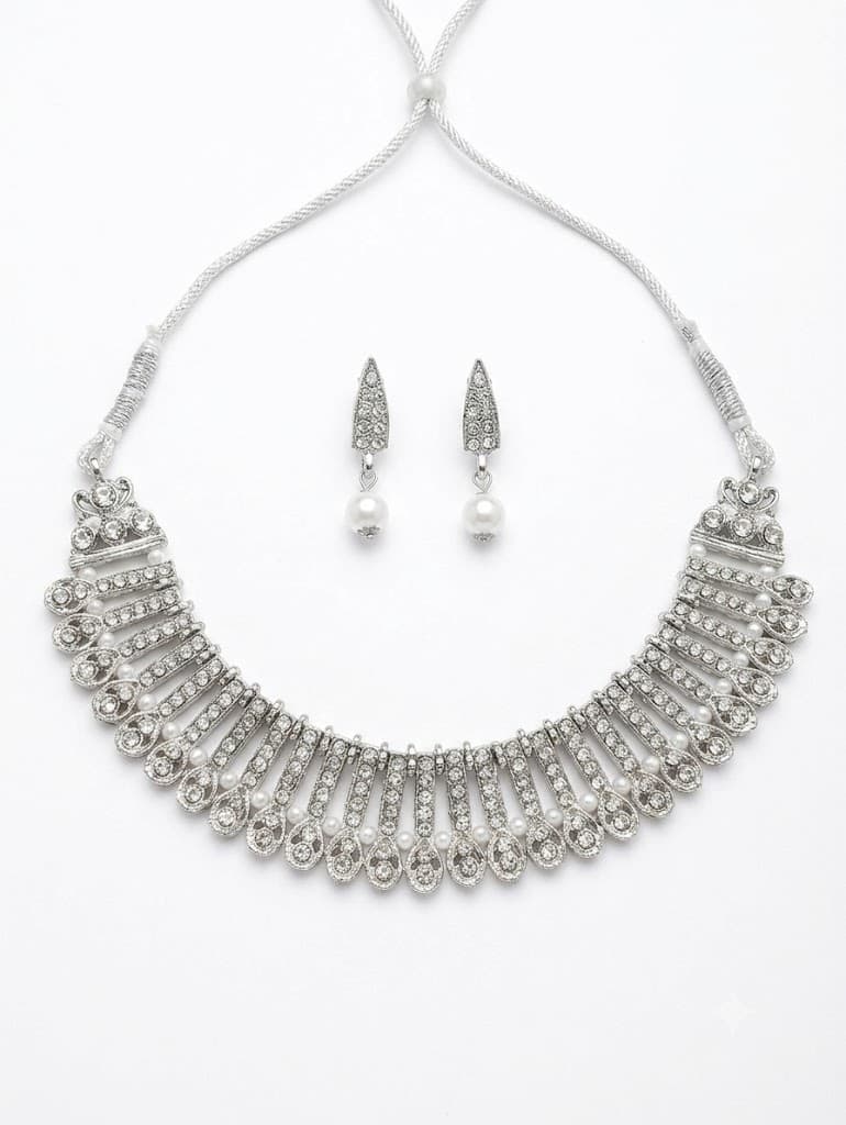 Rhinestone & Pearl Silver Choker Jewelry – Elegant Bridal Necklace Set