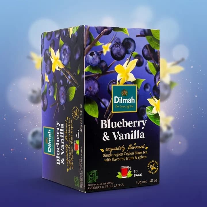 Dilmah Blueberry & Vanilla Flavoured Tea – 20 Tea Bags | Premium Ceylon Black Tea