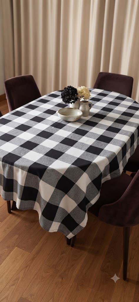 Black and White Buffalo Check Oval Tablecloth – 40 × 60 cm Farmhouse Plaid Table Cover