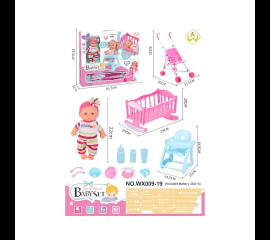 Sweetheart 3-in-1 Baby Doll Nursery Set with Stroller & Crib Toy for Kids