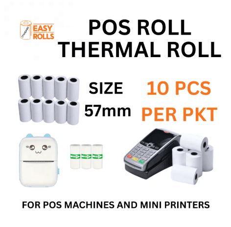 Thermal paper roll 57mm, POS roll, thermal printer paper, mini printer roll. Compatible with pas machines and mini printer. Size 57mm x 40mm, 57mm x 30mm for mini printers.