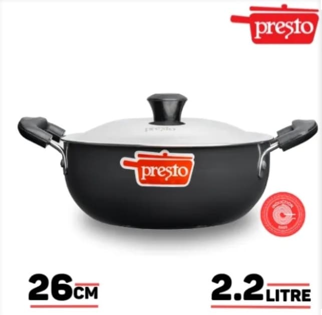 Presto Hard Anodized Kadhai 260mm with Stainless Steel Lid (Induction Compatible)