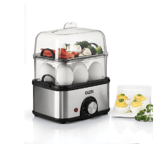GLEN 3-in-1 Electric Multi Cooker & Egg Boiler 350W with Extra Layer Rack, Steam, Cook & Boil, 45-Minute Timer – 3035MCPLUS