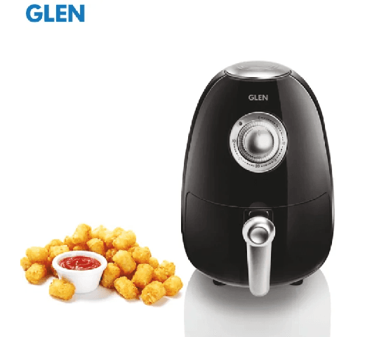 GLEN Electric Mini Air Fryer 2 Litre 2000W with Preset Temperature Control – Black & Silver 3045