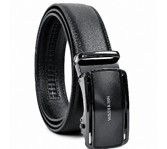 WildHorn Men's Genuine Leather Belt with Premium Auto-Lock Buckle – Adjustable up to 48" | Natural Black (B0042)