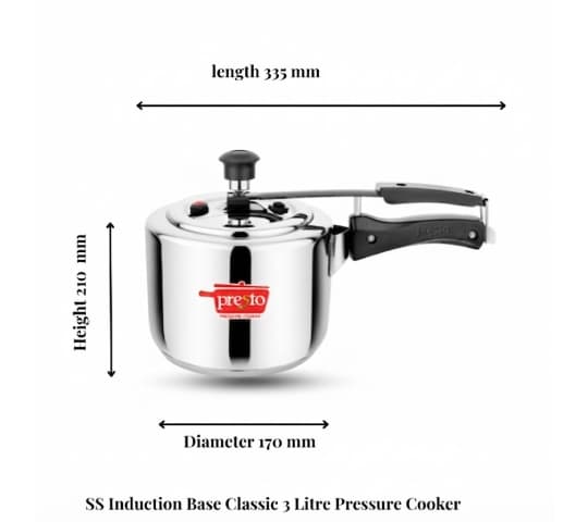 Presto Presto Stainless Steel Induction Base Classic Pressure Cooker 3 Litre | SS Pressure Cooker daily essentials &…