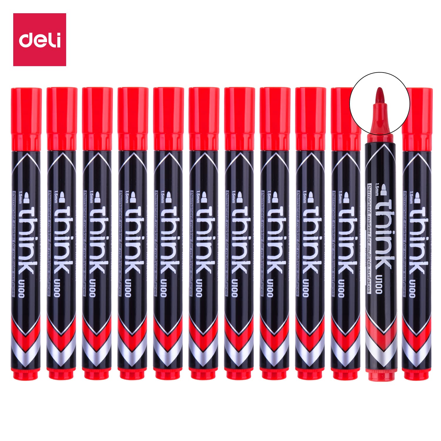 Deli Deli EU10040 Permanent Marker 1.5mm Bullet Tip Red Waterproof Marker | Fast Dry Permanent Ink stationary, toys & sports — image 1 of 4
