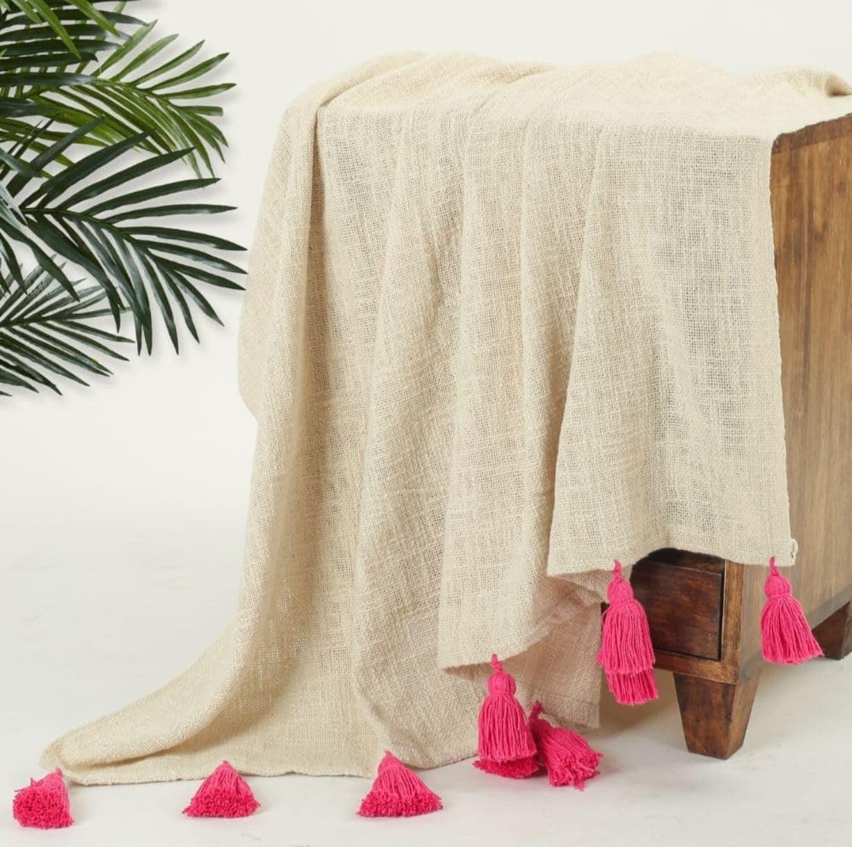 Mirage 100% Cotton Throw Blanket with Multicolor Tassels – Soft Decorative Sofa, Bed & Couch Blanket (Pink) daily… — image 1 of 3