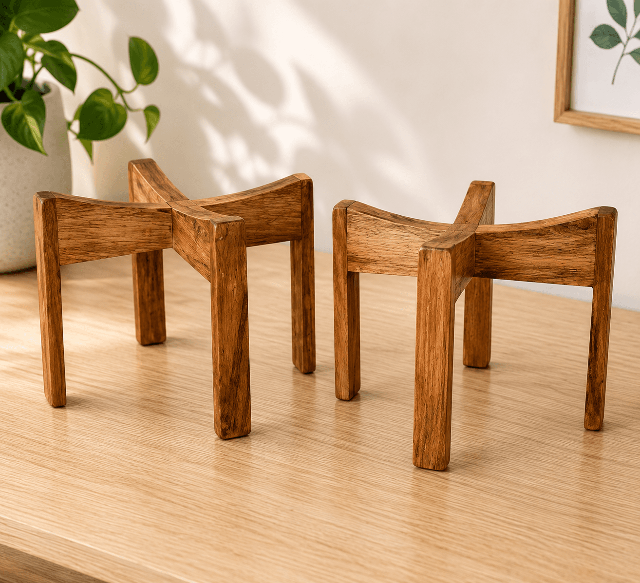 2-Piece 7-Inch Wooden Plant Stands & Flower Pot Holders