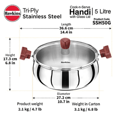 Hawkins Hawkins 5 Litre Stainless Steel Induction Compatible Handi with Lid SSH50G – Premium Durable Cookware for Everyday… — image 1 of 2