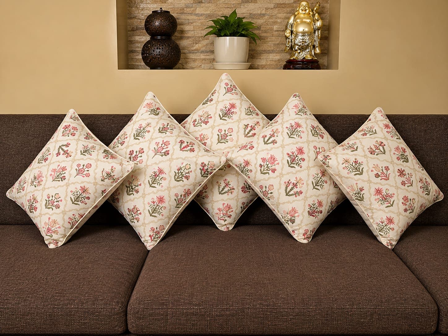 Mughal Trellis Print Cushion Cover Set of 5 – Elegant Decorative Pillow Covers