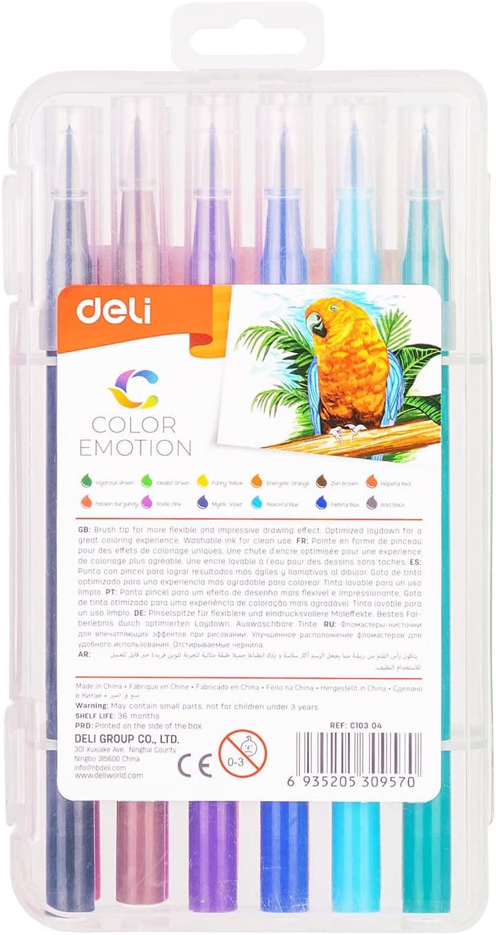 Deli Deli Soft Drawing Emotion Colour Felt Pen 12-Pieces Multicolor | Smooth Coloring Pens for Kids & Students stationary,… — image 1 of 6