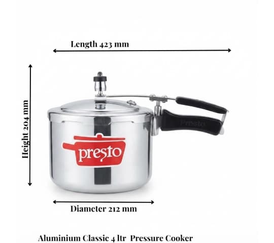 Presto Presto Pressure Cooker Aluminium Classic Inner Lid 4 Litre | Heavy Duty Cooker daily essentials & lifestyle