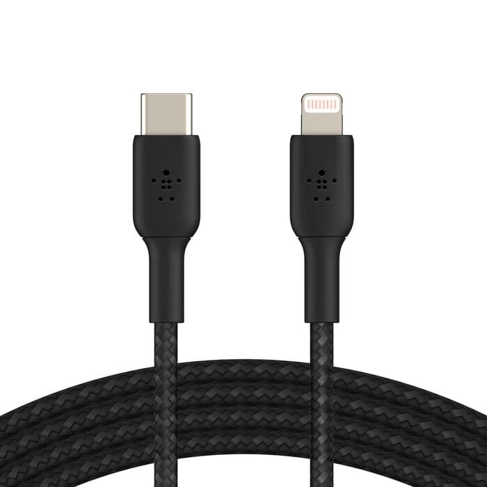Belkin BoostCharge Braided USB-C to Lightning Cable 30W 2M Black CAA004bt2MBK – Fast Charging Cable for iPhone