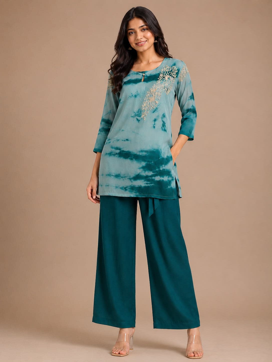 Tie-Dye Kurti and Palazzos Set for Women | Stylish Ethnic Co-Ord Outfit