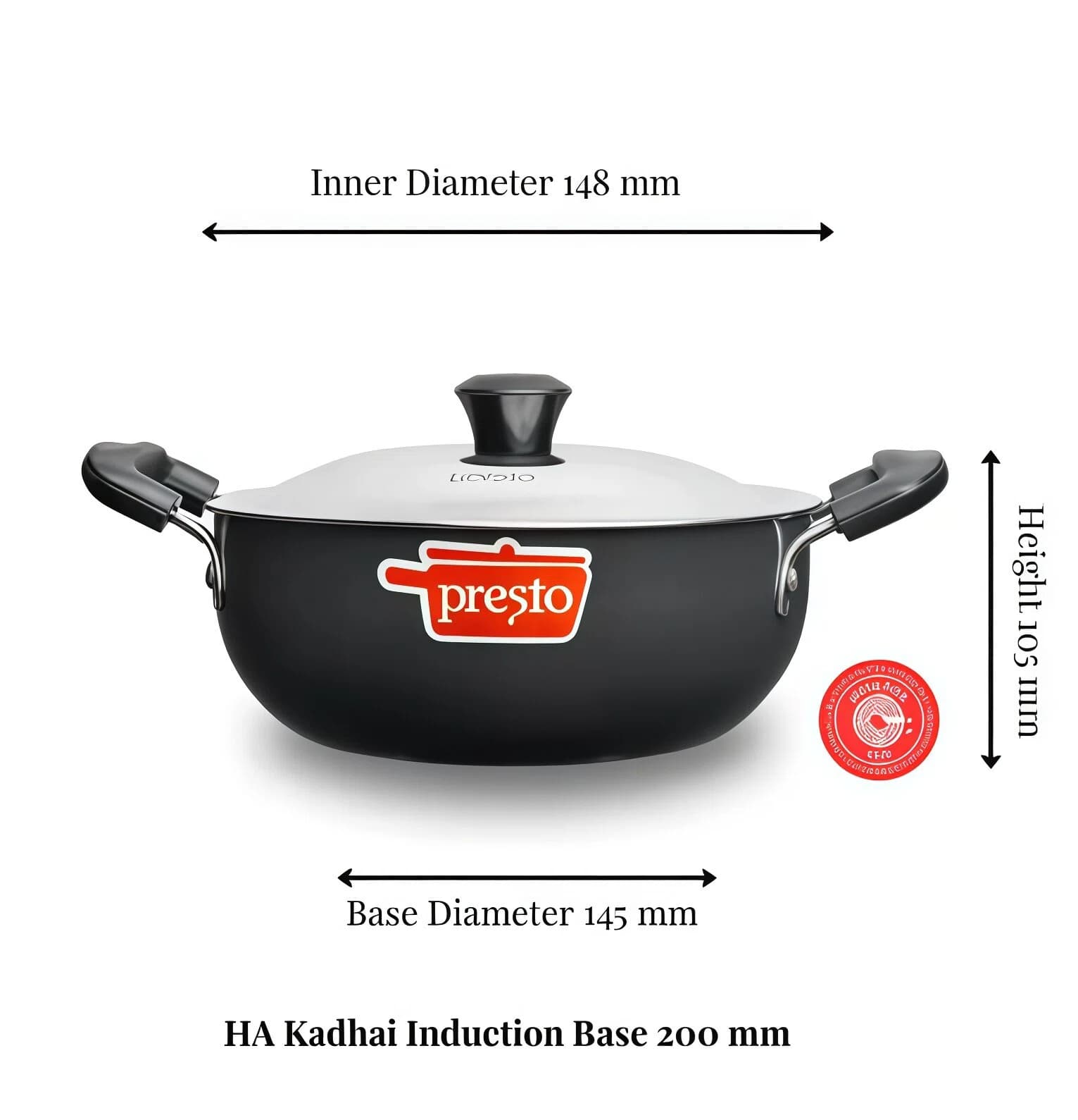 Presto Presto Black Hard Anodized Karhai/Kadhai/Kadai/Karai 200mm with Stainless Steel Lid - Induction Compatible daily…