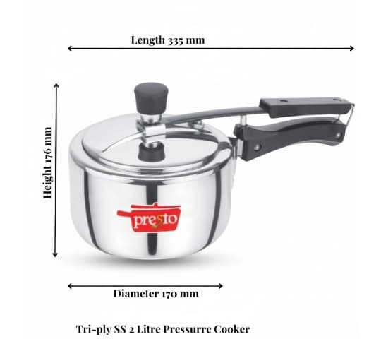 Presto Presto Pressure Cooker Triply Stainless Steel Classic Inner Lid 2 Litre | Induction Compatible | Durable SS Cooker…