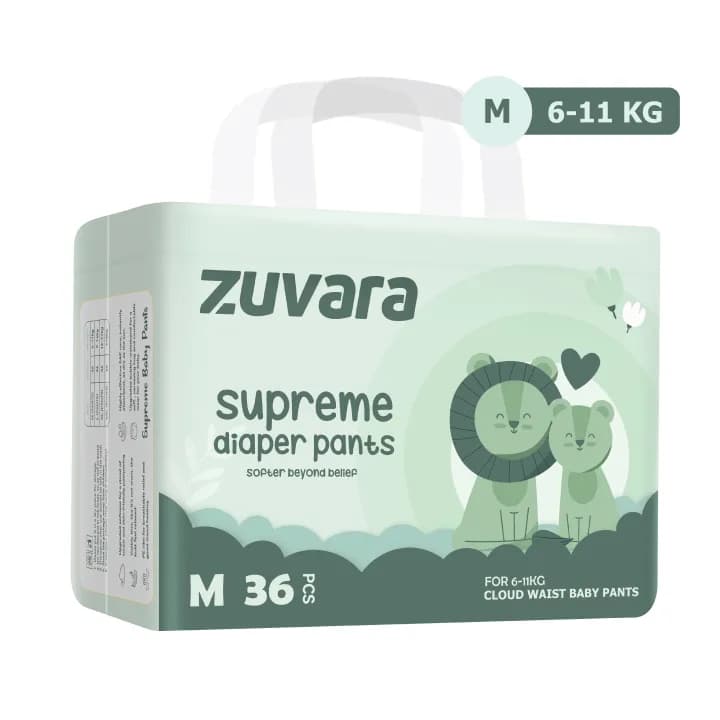 ZUVARA Supreme Diaper Pants - M (Pack Of 36) Soft & Leak Proof Baby Diapers