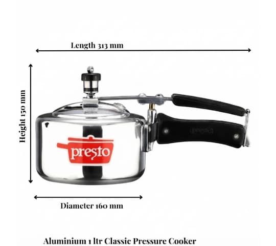 Presto Presto Pressure Cooker Aluminium Classic Inner Lid 1 Litre | Durable & ISI Certified daily essentials & lifestyle