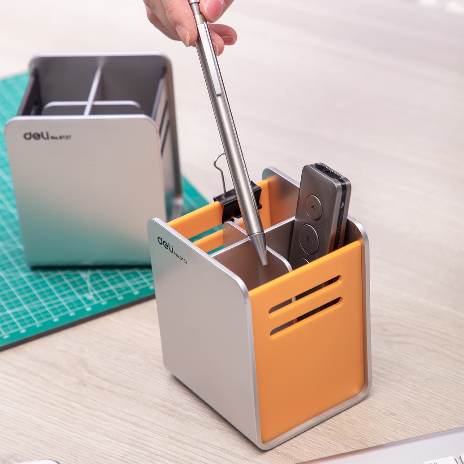 Deli E9137 Divided Pen Holder – Multi-Compartment Desk Organizer for Office, School & Home stationary, toys & sports — image 1 of 4