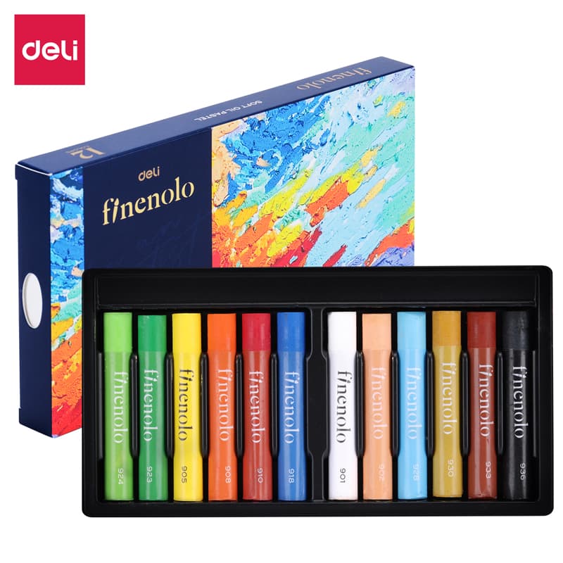 Deli EC212-12 Soft Oil Pastel 12 Colors Art Set for Kids & Artists