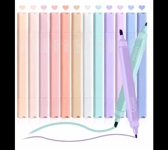 Pastel Double-Ended Highlighter Pen Set | Dual Tip Highlighter Pens for School & Office