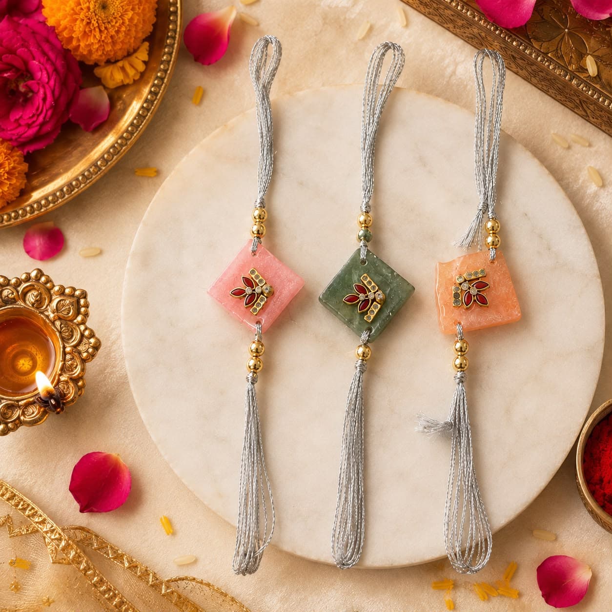 Stone/Resin-Style Rakhi – Elegant Traditional Rakhi for Raksha Bandhan per pcs