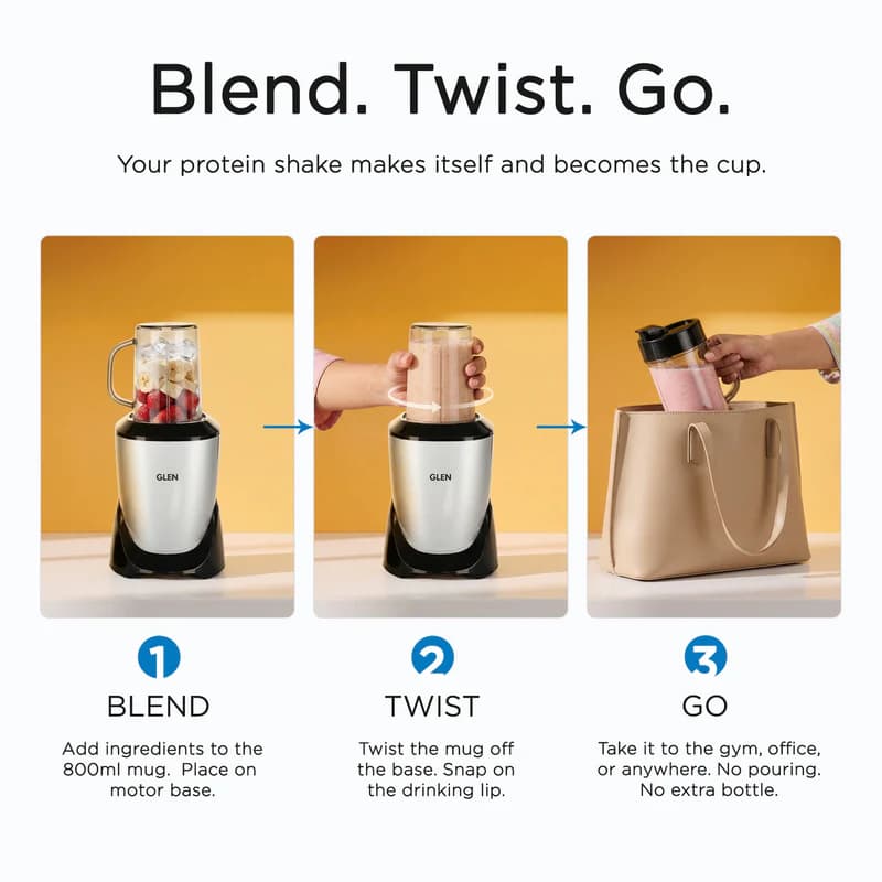 GLEN GLEN Nutri Blender Pro Mixer Grinder 900W with 4 Unbreakable Jars & 3 Stainless Steel Blades | Smoothie Maker & Masala… — image 1 of 9
