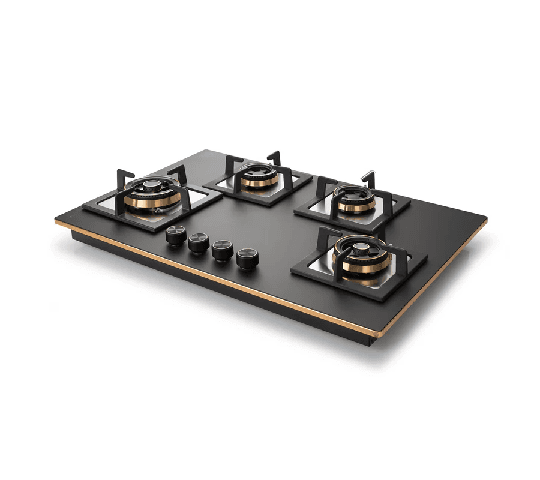 GLEN 4 Burner Glass Gas Hob Top Mini Triple Ring & Double Ring Total Brass Burner Auto Ignition BH 1074 SQ HTT 2TR MG