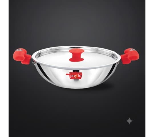 Presto Presto Triply Stainless Steel Kadhai 22cm with Lid | Induction & Gas Compatible Cookware daily essentials & lifestyle